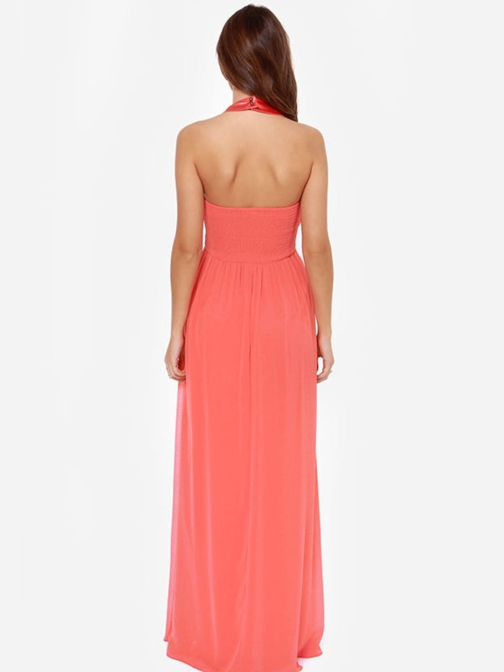 Lulus little mistress divine & dine coral beaded halter maxi dress size 8 - Picture 3 of 8